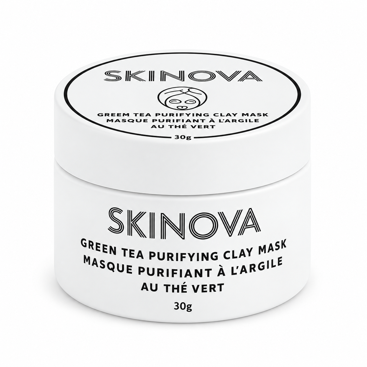 SKINOVA – Green Tea Purifying Clay Mask on white background